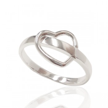 Sterling Silver Ring Plain Open Movable Heart on Band