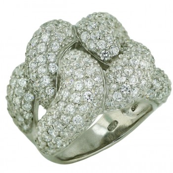 Sterling Silver Ring Pave Clear Cubic Zirconia Bold Gatelinks