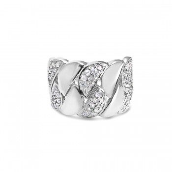 Sterling Silver Ring Plain+Clear Cubic Zirconia 'D'
