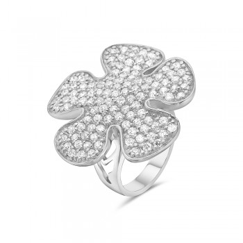Sterling Silver Ring Cleaer Cubic Zirconia 5 Petals Flower