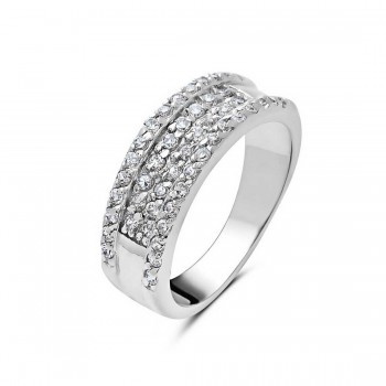 Sterling Silver Ring 4 Clear Cubic Zirconia Lines