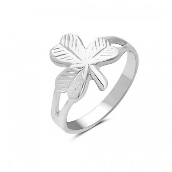 Sterling Silver Ring Plain3 Leave Clover Texture Flower--E-coated/
