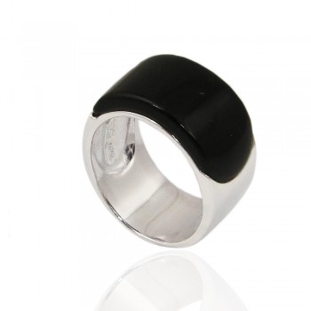 Sterling Silver Ring Onyx Band Top -E-Coat