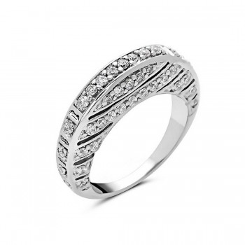 Sterling Silver Ring Pave Cubic Zirconia Row--Rhodium Plating/Nickle Free--