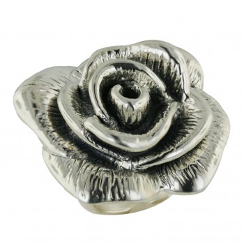 Sterling Silver Ring 30mm Plain Rose Oxidized Inner Petals Line