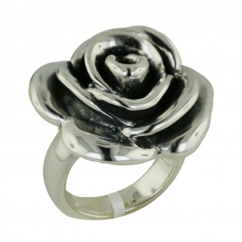 Sterling Silver Ring 25mm Plain Rose Oxidized Inner Petals-Sp A