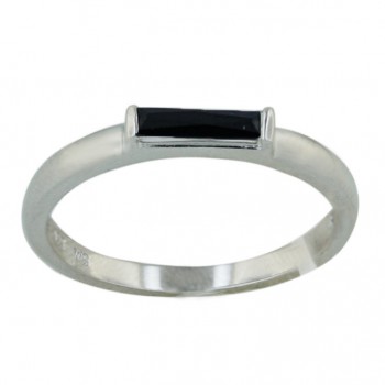 Sterling Silver Ring 8X2mm Black Cubic Zirconia Baguette Princess Cut