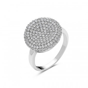 Sterling Silver Ring (W=14mm) Micropave Clear Cubic Zirconia Concave Round