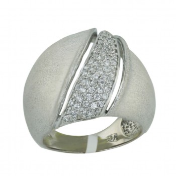 Sterling Silver Ring L=21mm Satin Finish Rhodium Plating Plating Wide with C - 6