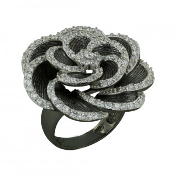 Sterling Silver Ring W=29mm Black Plating Lines Texture Clear C