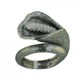 Sterling Silver Ring L=17mm Lines Texture Black Plating Tulip with