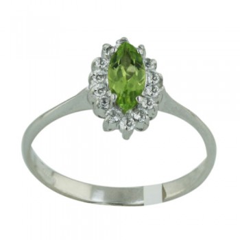 Sterling Silver Ring 13X10mm Peridot Topaz Marquis with White Topaz Aro