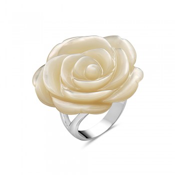 Sterling Silver Ring 30mm White Mother of Pearl Rose