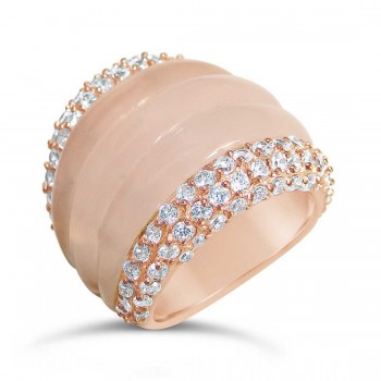 Sterling Silver Ring Synthetic Pink Lined Rosegold Plate with Clear Cubic Zirconia