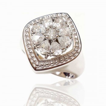 Sterling Silver Ring 20X18mm Clear Cubic Zirconia Flower Marquis--Rhodium Plating/Nickle Free--