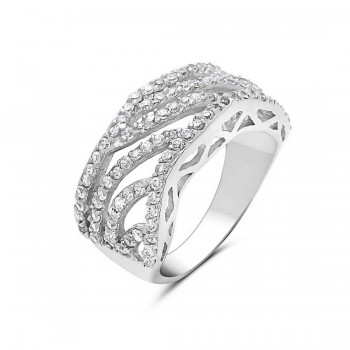 Sterling Silver Wavey Ring with Clear Cubic Zirconia