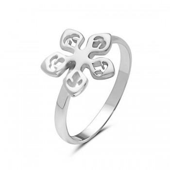 Sterling Silver Ring Plain with Snowflake Motif