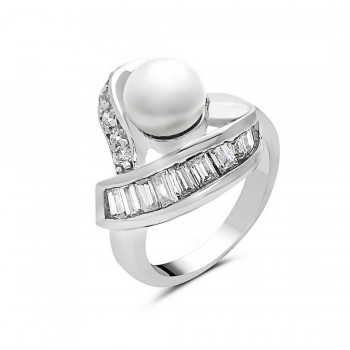 Sterling Silver Ring Clear Cubic Zirconia with 10mm Fresh Water Pearl Refer To 6S-4416Fp&2S-