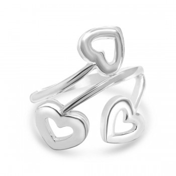 Sterling Silver Ring Three Parallel Heart -E-Coat-