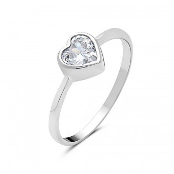 Sterling Silver Ring of Heart with Clear Cubic Zirconia