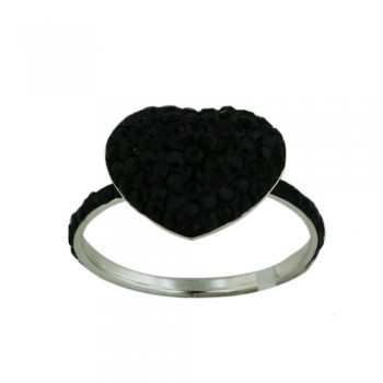 Sterling Silver Ring 12.5mm/14.5mm Puffy Heart Jet Black Crysta