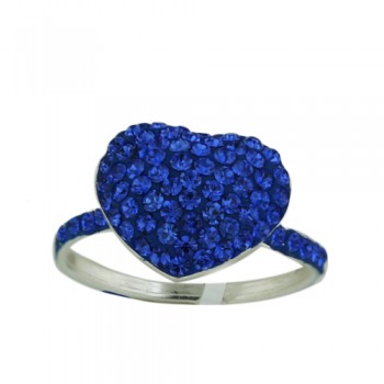 Sterling Silver Ring 12.5mm/14.5mm Puffy Heart Sapphire Crystal