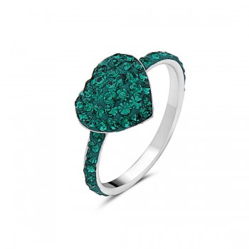 Sterling Silver Ring Small 10mm/10mm Puffy Heart with Emerald Cry