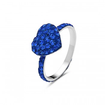 Sterling Silver Ring Small 10mm/10mm Puffy Heart with Sapphire Cr
