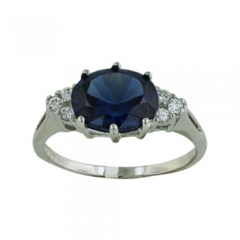 Sterling Silver Ring 8-10mm Oval Faceted Sapphire Glass with Clear C