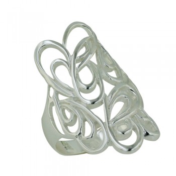 Sterling Silver Ring Open Heart Swirl Pattern Plain Silver -E-