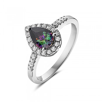 Sterling Silver RING TEARDROP MYSTIC TOPAZ Cubic Zirconia WITH CLEAR Cubic Zirconia