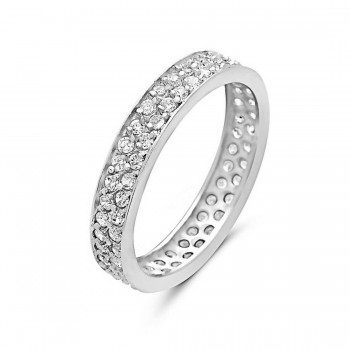 Sterling Silver Ring Band with Clear Cubic Zirconia 2 Rows
