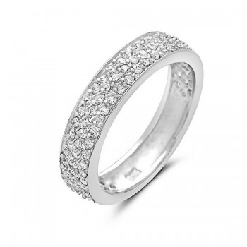 Sterling Silver Ring Wide Band Width=4.85mm Clear Cubic Zirconia Pave Channel