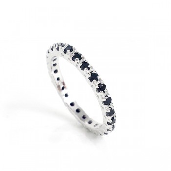 Sterling Silver Ring Band Black Cubic Zirconia Pave