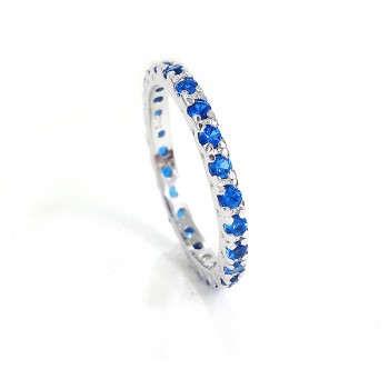 Sterling Silver Ring Band Sapphire (Blue Spinel) Pave