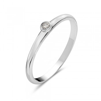 Sterling Silver Ring Solitaire Tiny Clear Cubic Zirconia Bezel 1.5Mm