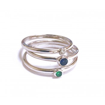 Sterling Silver Ring 3Pc Stackable Blue Topaz Glass, Nano Gree