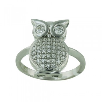 Sterling Silver Ring Micro-Paved Owl with Clear Cubic Zirconia Eyes