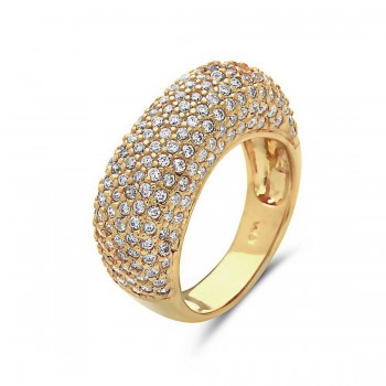 Sterling Silver Ring Clear Cubic Zirconia Paved Puffed Band Gold Plated