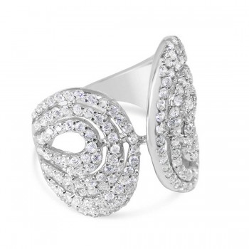 Sterling Silver Ring Open Ring with Open Clear Cubic Zirconia Curves Rhodium Plating Plated