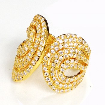 Sterling Silver Ring Open Ring with Open Clear Cubic Zirconia Curves Gold Plated