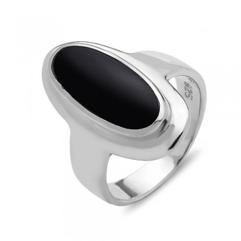 SS Ring 7X17Mm Onyx Elongated Oval