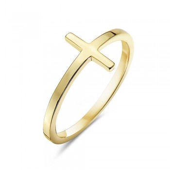 Sterling Silver RING PLAIN SILVER SIDEWAY CROSS BAND GOLD PLATE