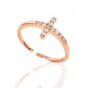 Cross Horizontal Iced Ring in Rose Gold