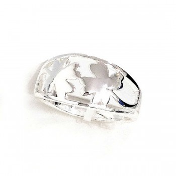 Sterling Silver Ring Open with 2 Four Leaf Clovers