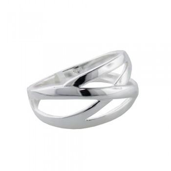 Sterling Silver Ring Plain 4 Lines Two Criss Cross -E-coated-