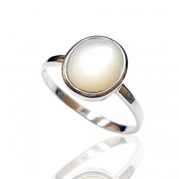 Sterling Silver Ring Mother of Pearl Oval in Plain Bezel+Band