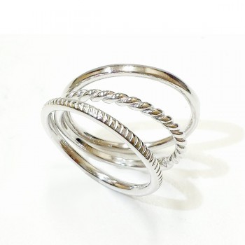 Sterling Silver Ring 3Pcs Stackable Plain/Twisted/Rope