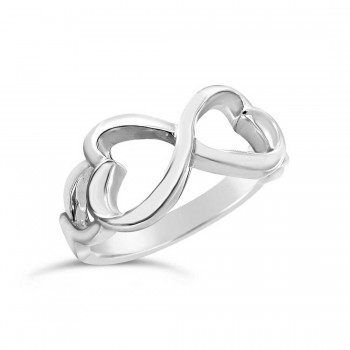 Sterling Silver Ring Plain Heart End Infinity -Rhodium Plating-
