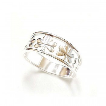 Sterling Silver Ring Clover All Around in Open Band -E-coated-